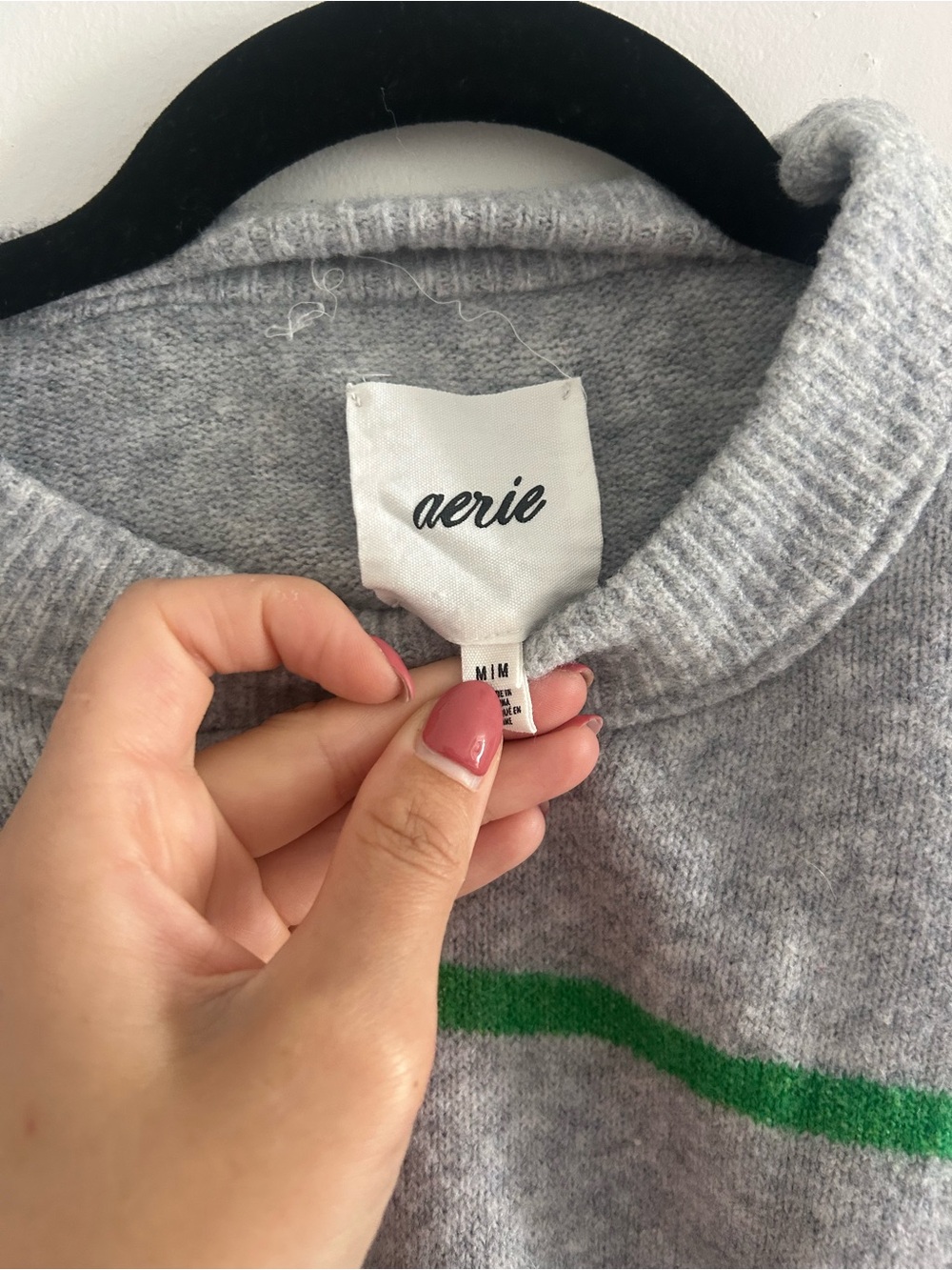 aerie Gray Crewneck Sweater with Green Stripe - Picture 5 of 8